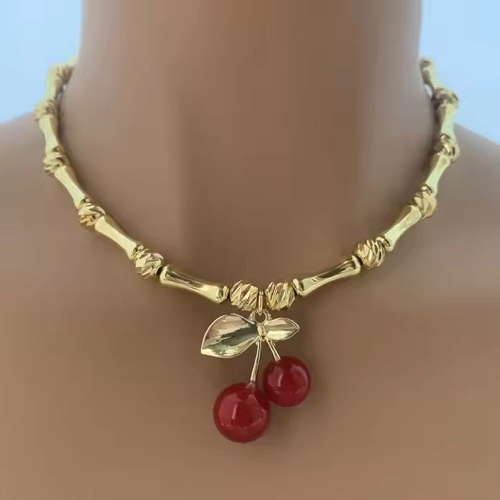 Cherry Luxe Choker Necklace – 18K Gold Plated Vintage Charm