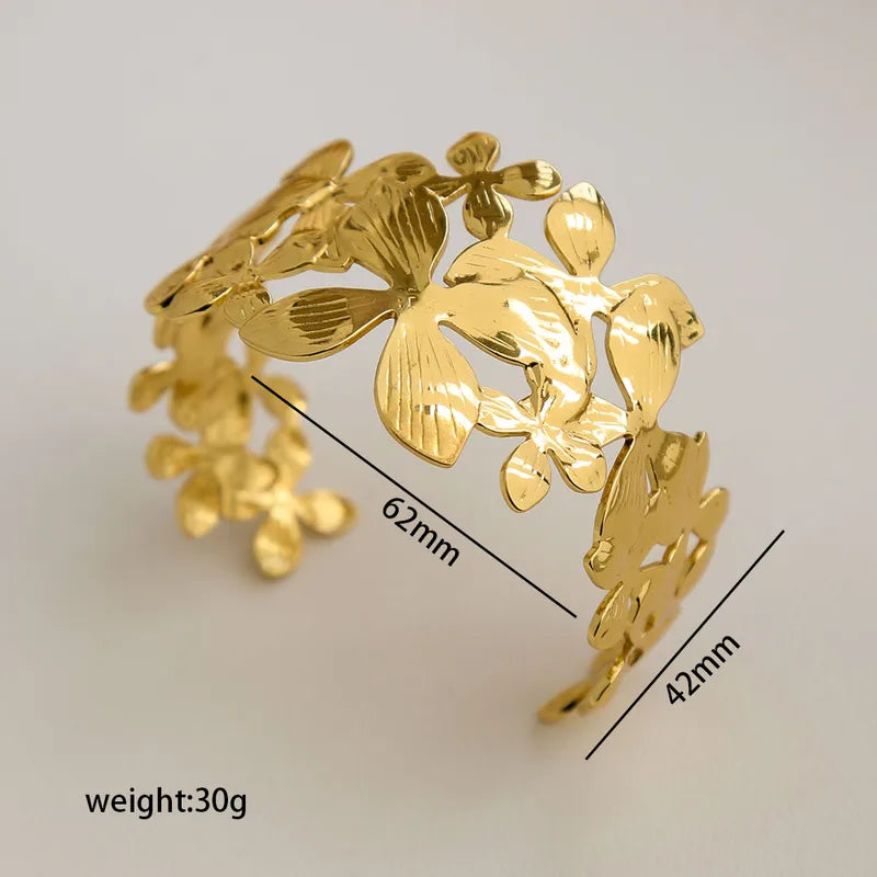 Golden Bloom Cuff – Oversized 18K Gold Plated Floral Bangle