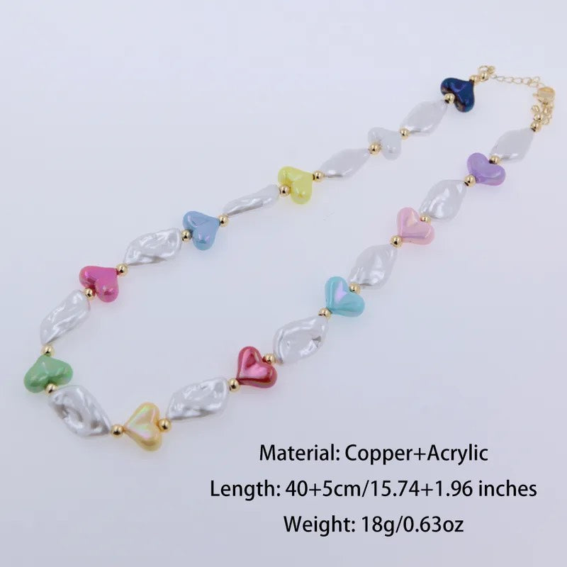 Golden Heart Pearl Chain Necklace with Lock & Key Pendant – 18K Gold Plated