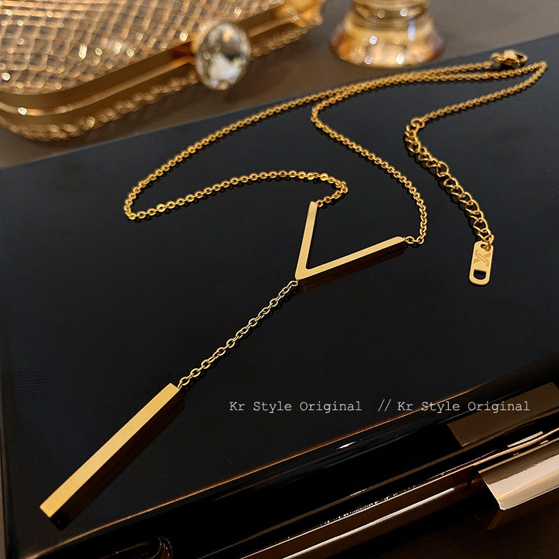 V-Line Minimalist Necklace – 18K Gold Plated Y Pendant for Women
