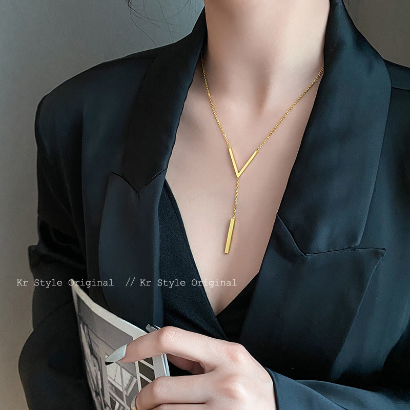 V-Line Minimalist Necklace – 18K Gold Plated Y Pendant for Women