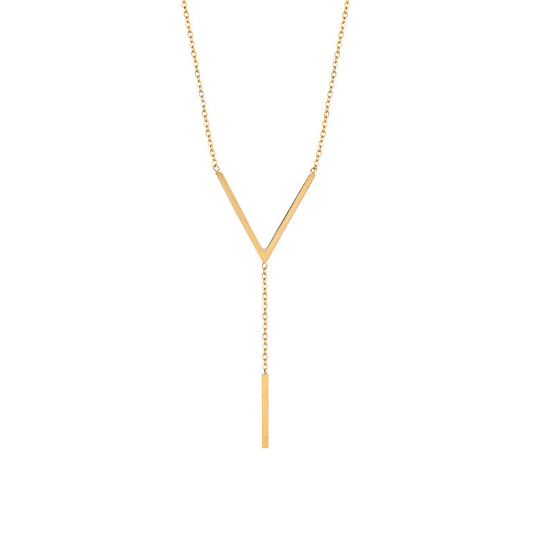 V-Line Minimalist Necklace – 18K Gold Plated Y Pendant for Women