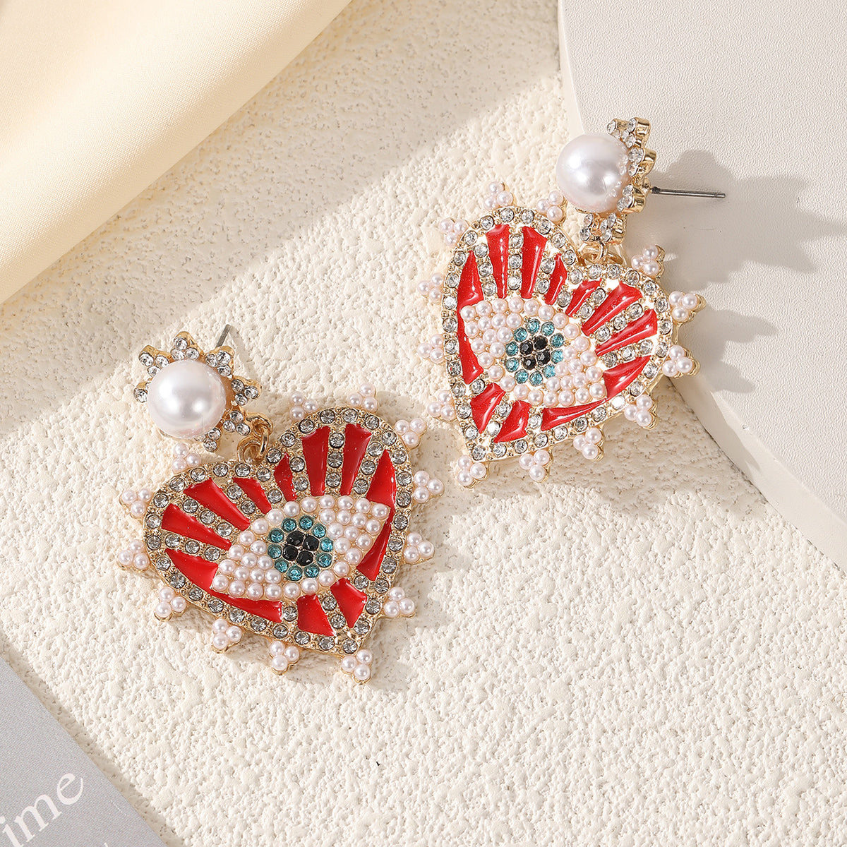 Royal Evil Eye Heart Earrings – 18K Gold Plated Statement Drops