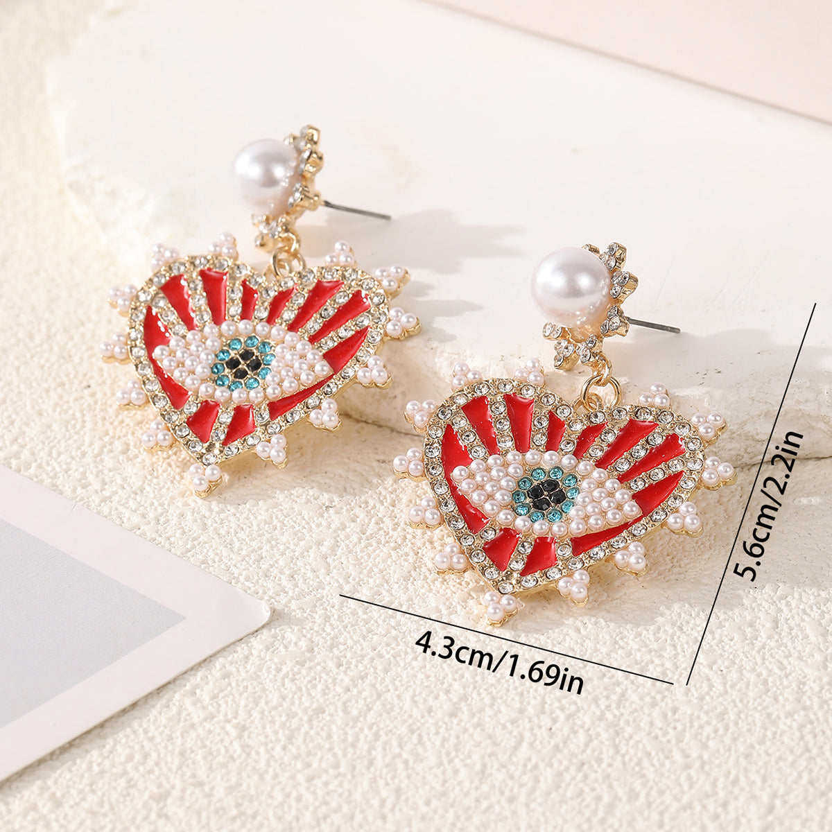 Royal Evil Eye Heart Earrings – 18K Gold Plated Statement Drops