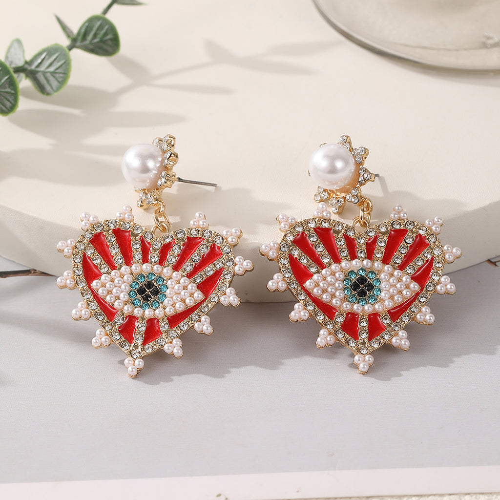Royal Evil Eye Heart Earrings – 18K Gold Plated Statement Drops