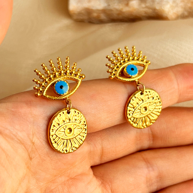 Mystical Gaze Drop Earrings – 18K Gold Plated