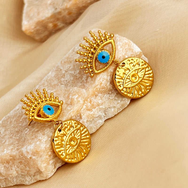 Mystical Gaze Drop Earrings – 18K Gold Plated