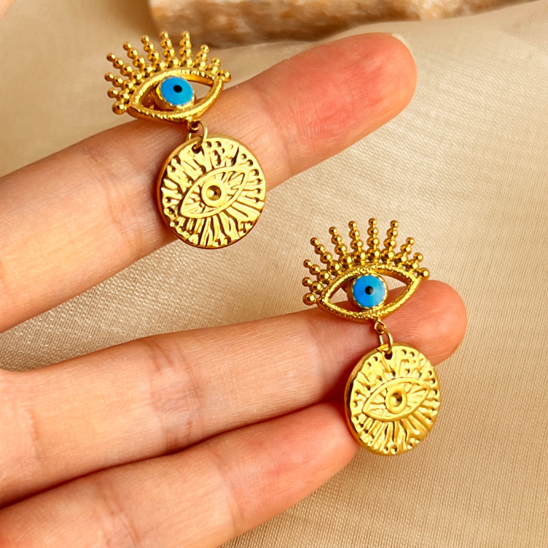 Mystical Gaze Drop Earrings – 18K Gold Plated