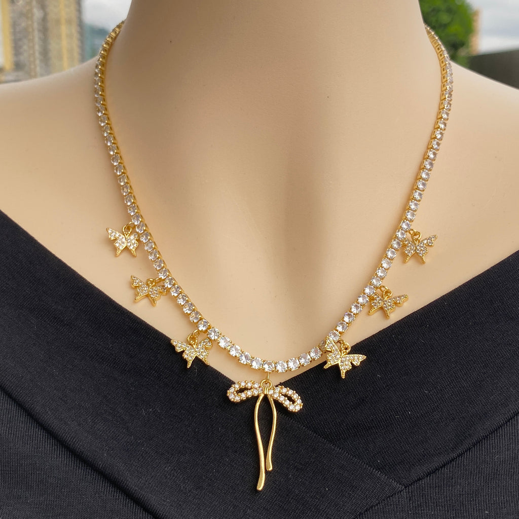 Triple Layer Evil Eye & Butterfly Charm Necklace Set – 18K Gold Plated