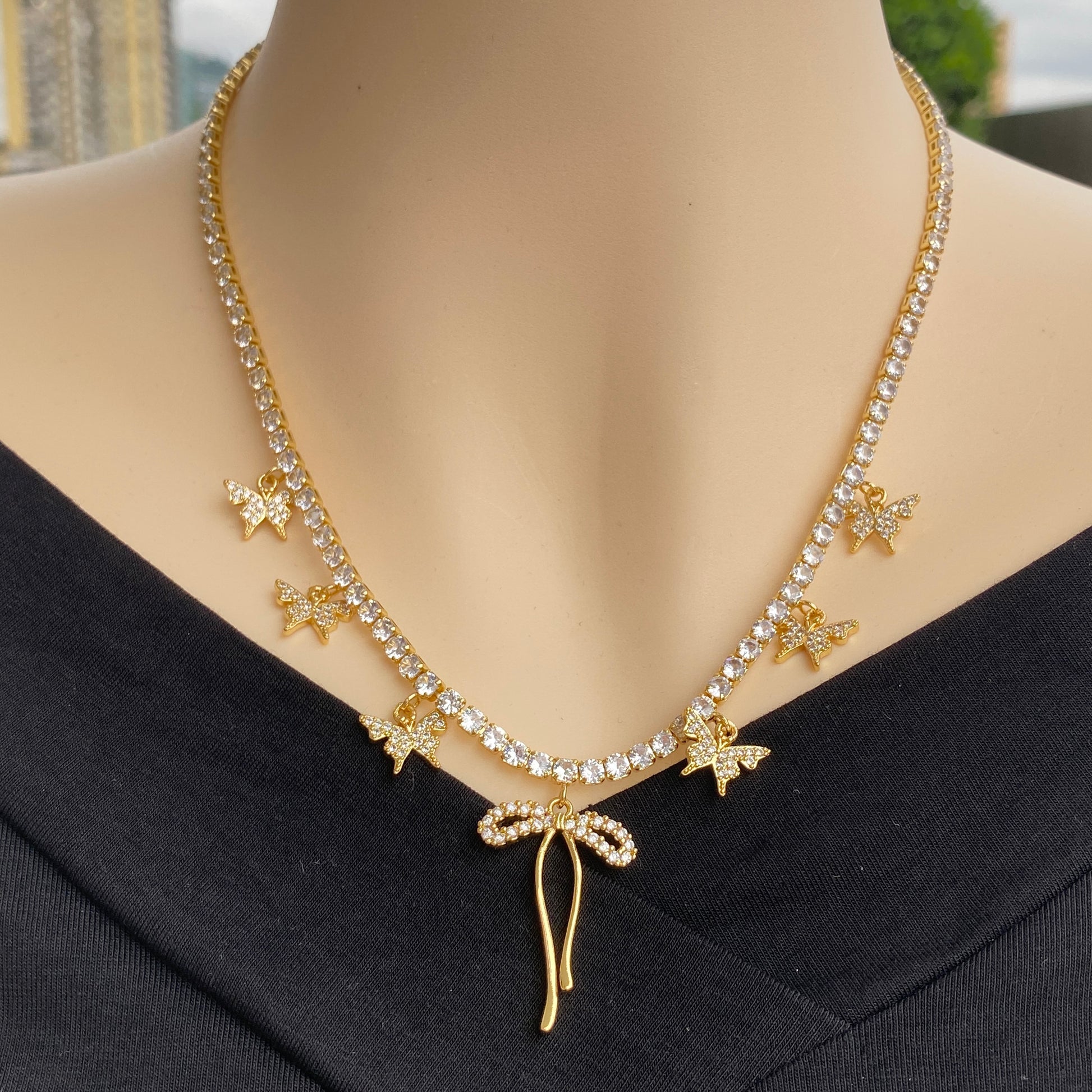 Triple Layer Evil Eye & Butterfly Charm Necklace Set – 18K Gold Plated