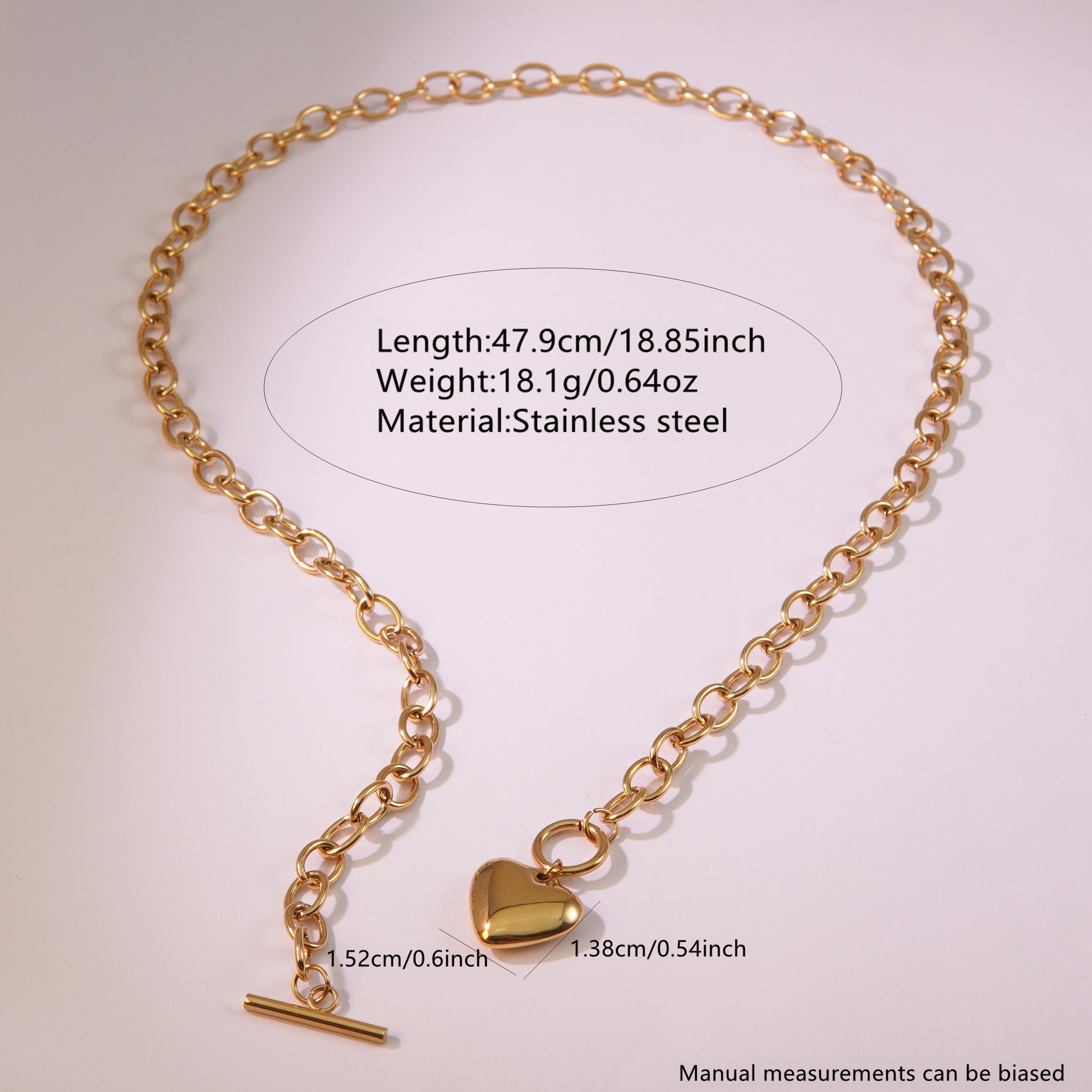 Bold Heart Chain Necklace – 18K Gold Plated