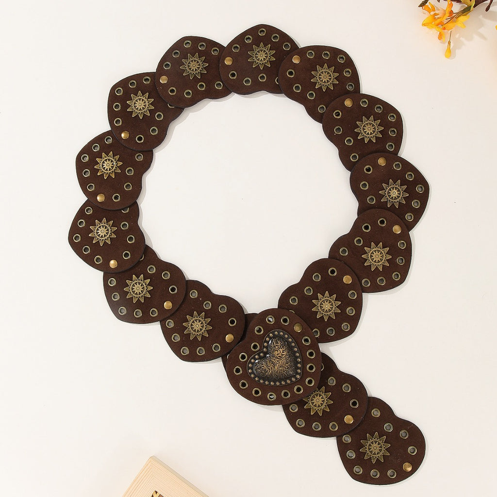 Boho Heart Patchwork Belt – PU Leather Ethnic Waist Belt for Women