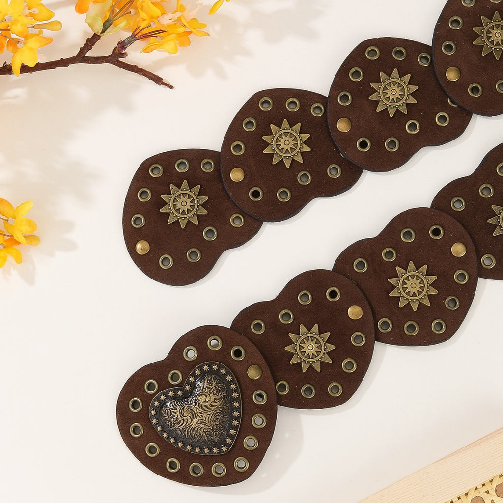 Boho Heart Patchwork Belt – PU Leather Ethnic Waist Belt for Women