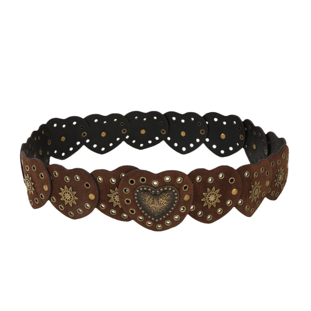 Boho Heart Patchwork Belt – PU Leather Ethnic Waist Belt for Women