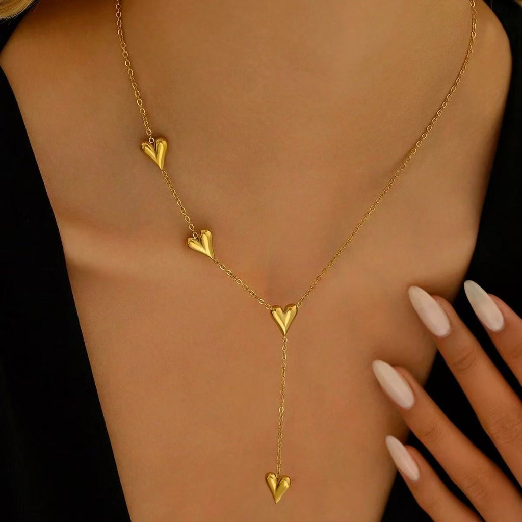 Golden Heartfall Necklace – 18K Gold Plated Y-Chain for Women
