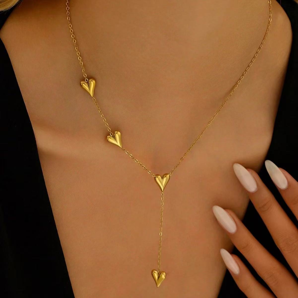 Golden Heartfall Necklace – 18K Gold Plated Y-Chain for Women