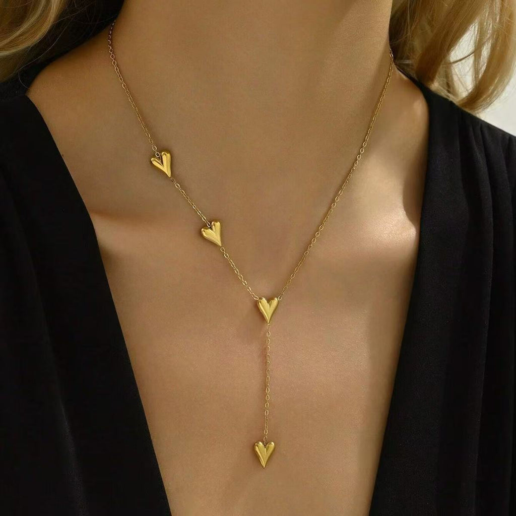 Golden Heartfall Necklace – 18K Gold Plated Y-Chain for Women