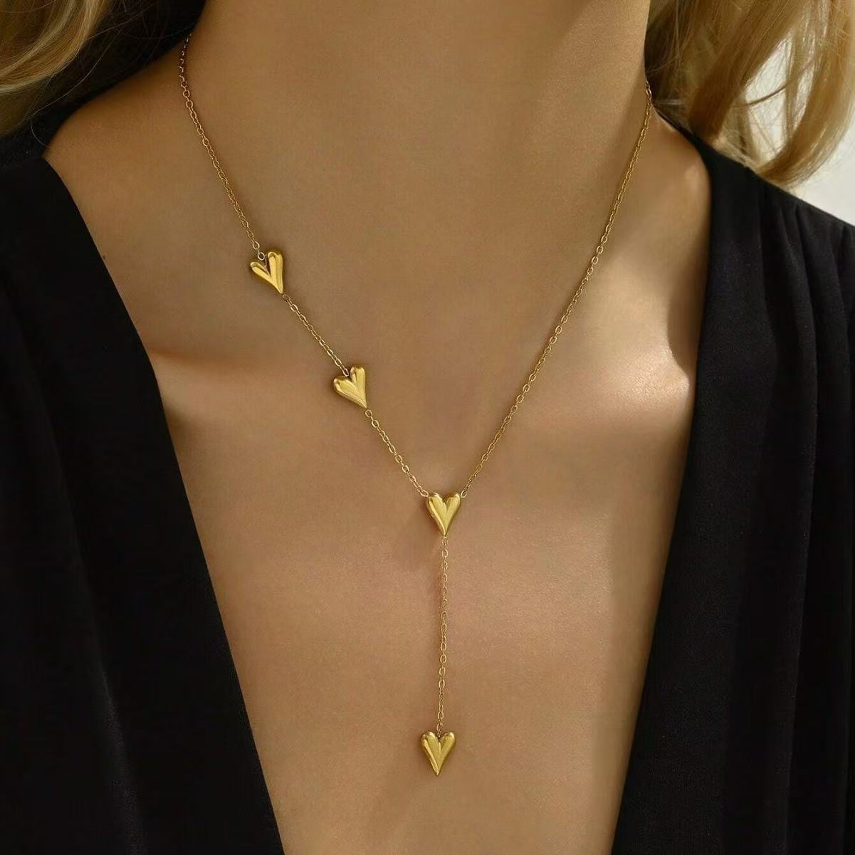 Golden Heartfall Necklace – 18K Gold Plated Y-Chain for Women