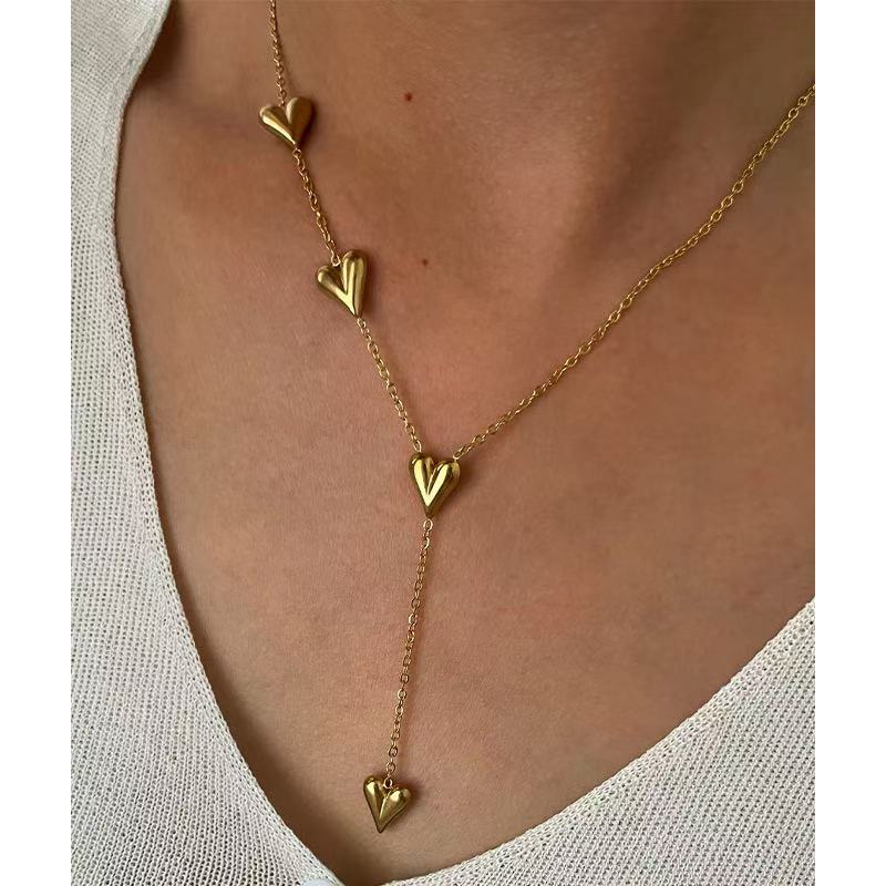 Golden Heartfall Necklace – 18K Gold Plated Y-Chain for Women