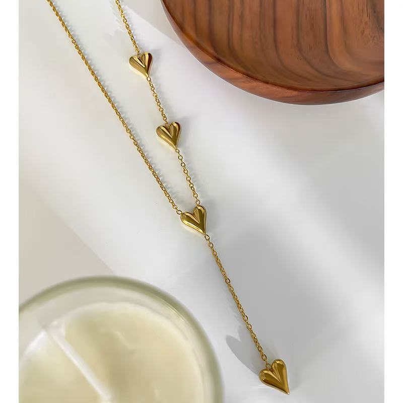 Golden Heartfall Necklace – 18K Gold Plated Y-Chain for Women