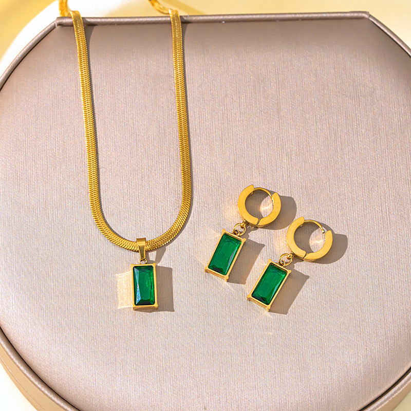 Emerald Elegance Jewelry Set – 18K Gold Plated