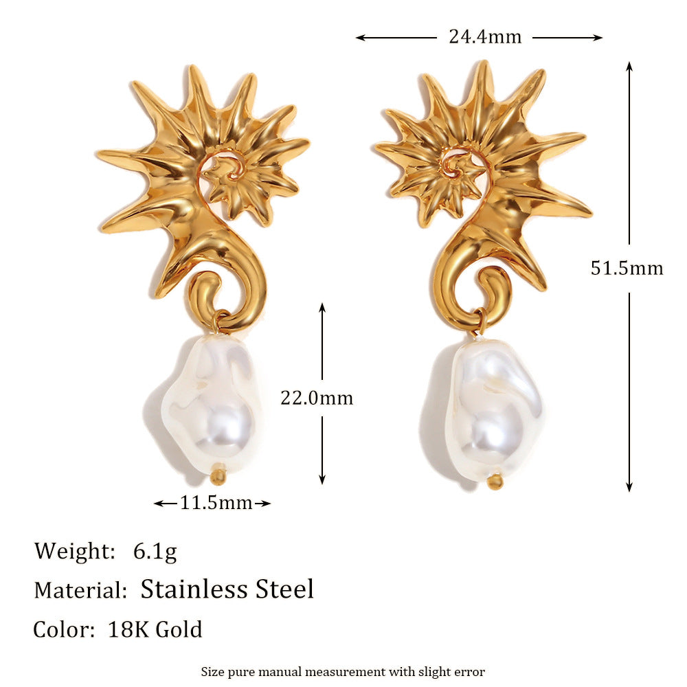 Solar Pearl Drop Earrings – 18K Gold Plated Baroque Earrings for Women