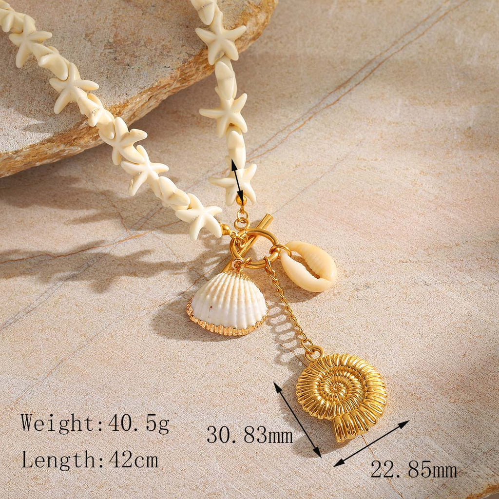 Golden Shoreline Charm Necklace – Starfish & Seashell Beach Jewelry