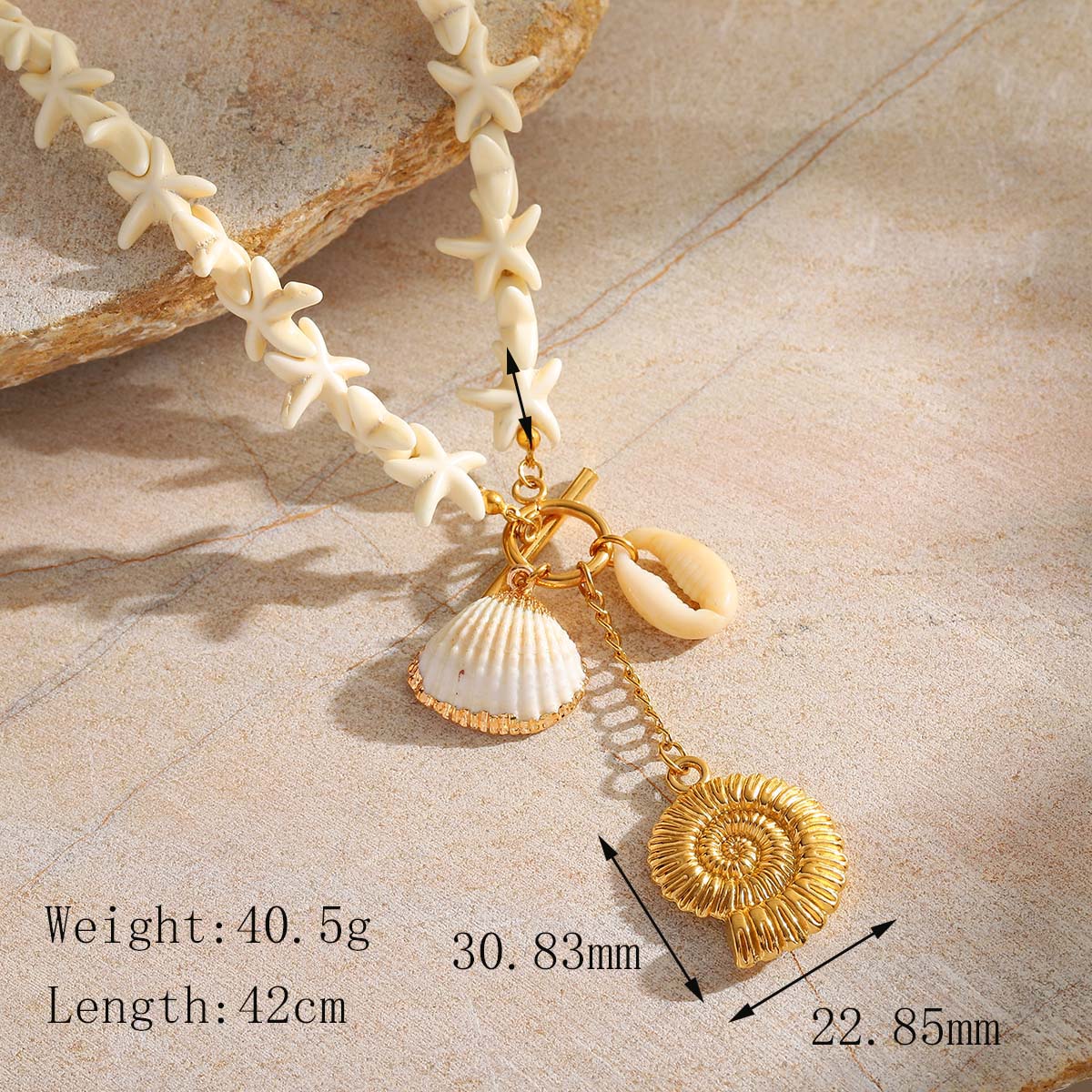 Golden Shoreline Charm Necklace – Starfish & Seashell Beach Jewelry