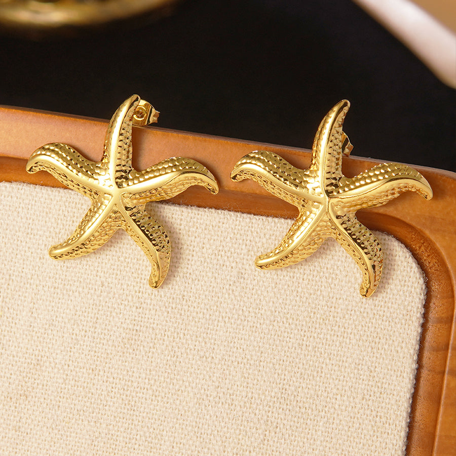 Golden Starfish Jewelry Set – 18K Gold Plated Beach-Inspired Necklace & Earrings